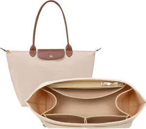 OPPOSHE Purse Organizer Insert for Longchamp Le Pliage, Premium Felt Long Champ Bag Handbag Women, Tote Organizer Insert with 9 Compartments (Large, Beige)