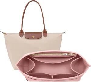 OPPOSHE Purse Organizer Insert for Longchamp Le Pliage, Premium Felt Long Champ Bag Handbag Women, Tote Organizer Insert with 9 Compartments (Large, Pink)