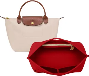 OPPOSHE Purse Organizer Insert for Longchamp Le Pliage, Premium Felt Long Champ Bag Handbag Women, Tote Organizer Insert with 9 Compartments (Small, Red)