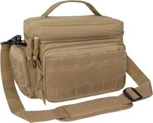 opux Tactical Lunch Box for Men, Tan Mens Insulated Lunch Bag for Adult, Leakproof Soft Lunch Cooler with MOLLE Mesh Side Pockets, Multicam Heavy Duty Lunchbox Pail for Work Women, Medium 10 Cans