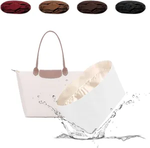 Organizer Insert for Longchamp, Lightweight Purse Insert Compatible with Le Pliage Medium Shoulder Bag (Long Handle), Waterproof Dupontpaper Surface and Silky Satin Lining (Medium Shoulder Bag, Craie)