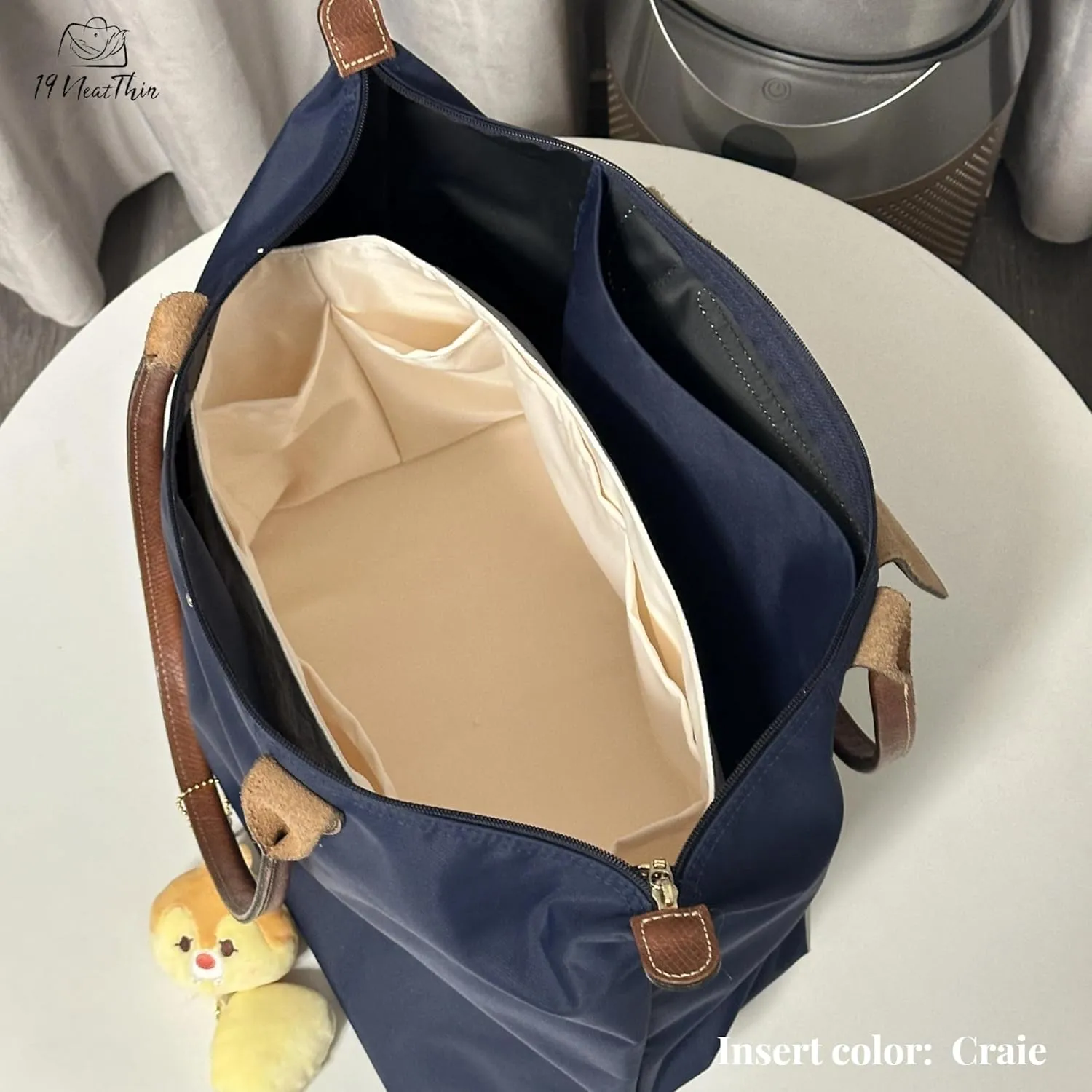 Organizer Insert for Longchamp, Lightweight Purse Insert Compatible with Le Pliage Medium Shoulder Bag (Long Handle), Waterproof Dupontpaper Surface and Silky Satin Lining (Medium Shoulder Bag, Craie)