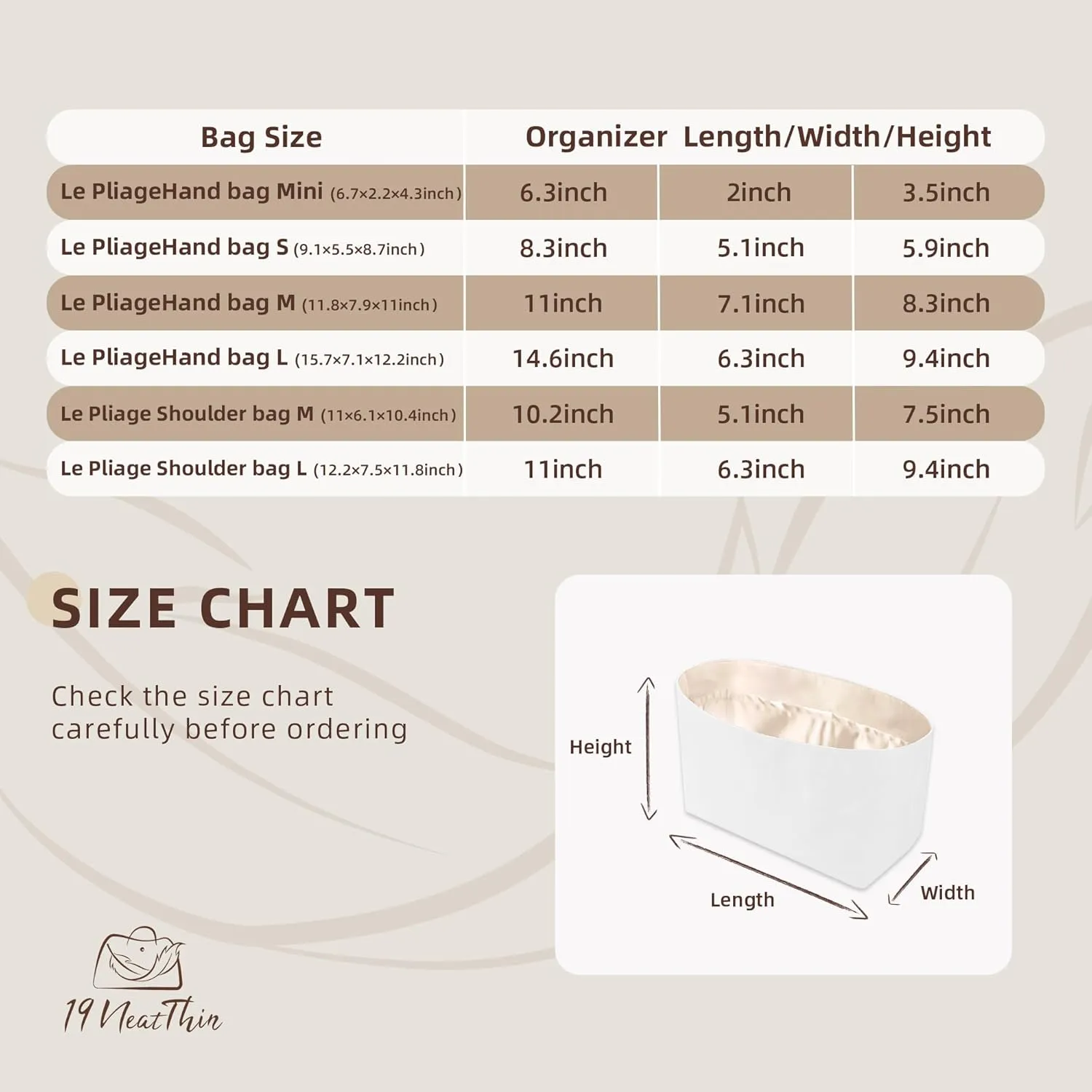 Organizer Insert for Longchamp, Lightweight Purse Insert Compatible with Le Pliage Medium Shoulder Bag (Long Handle), Waterproof Dupontpaper Surface and Silky Satin Lining (Medium Shoulder Bag, Craie)