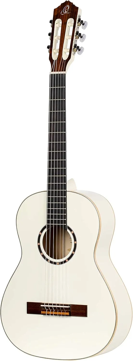 Ortega Guitars 6 String Family Series 3/4 Size Nylon Classical Guitar w/Bag, Right, Spruce Top-White-Gloss, (R121-3/4WH)