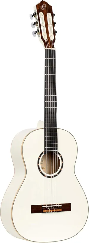 Ortega Guitars 6 String Family Series 3/4 Size Nylon Classical Guitar w/Bag, Right, Spruce Top-White-Gloss, (R121-3/4WH)