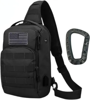 Ousawig Tactical Bag Molle Backpack Small Sling Bag USB Charging Port Chest Shoulder Bags with Compass Carabiner (new black)