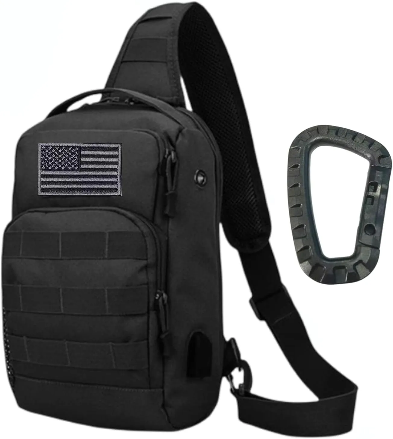 Ousawig Tactical Bag Molle Backpack Small Sling Bag USB Charging Port Chest Shoulder Bags with Compass Carabiner (new black)