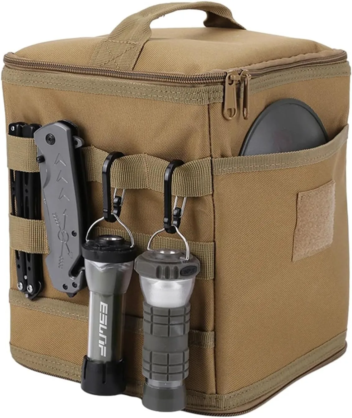 Outdoor Camping Tank Storage Bag Picnic Utensils Organizer Large Capacity Ground Nail Tool Bag Cooking Stove Storage Case(A Camouflage)
