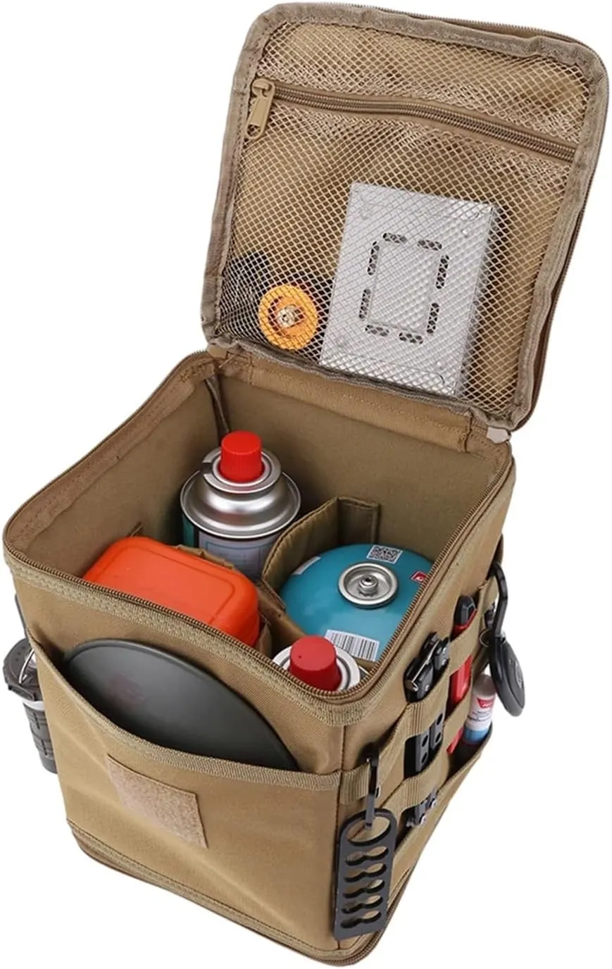 Outdoor Camping Tank Storage Bag Picnic Utensils Organizer Large Capacity Ground Nail Tool Bag Cooking Stove Storage Case(A Camouflage)