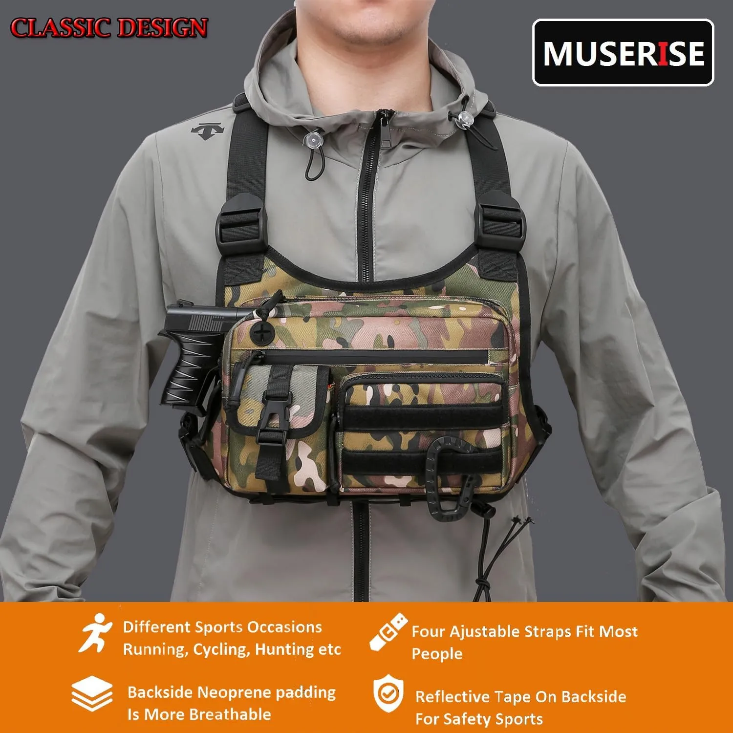 Outdoor Chest Bag For Men and Women, Tactical Vest For Running, Cycling, EDC Chest Pack Rig For Sports and Workouts
