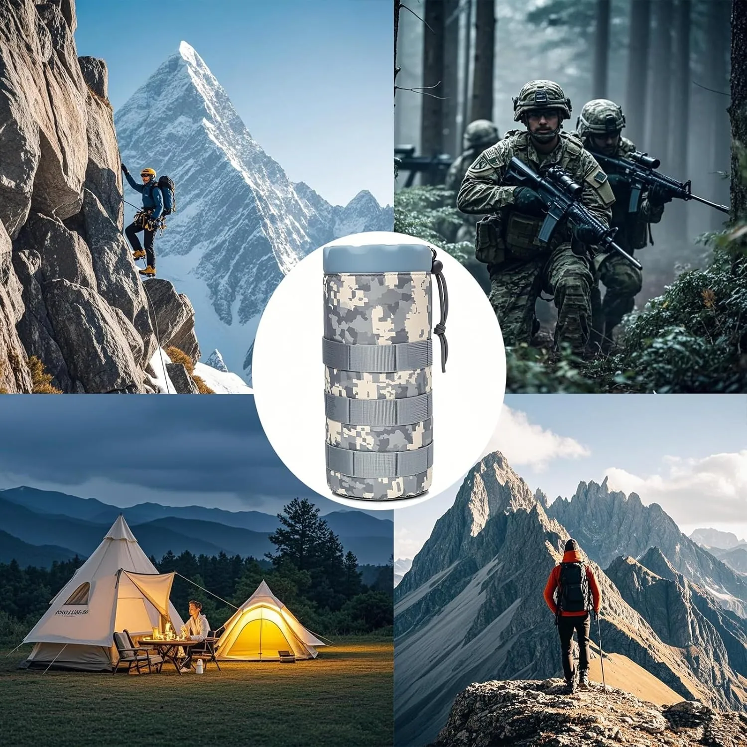 Outdoor Water Bottle Bag Tactical Military Hiking Belt Molle Holder Kettle Pouch(ACU)