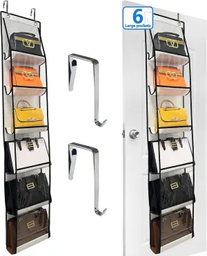 Over the Door Purse Organizer, 2-Pack, Holds Bigger Bags, Heavy Duty Hooks (No Damage to Door Frame), White/Black