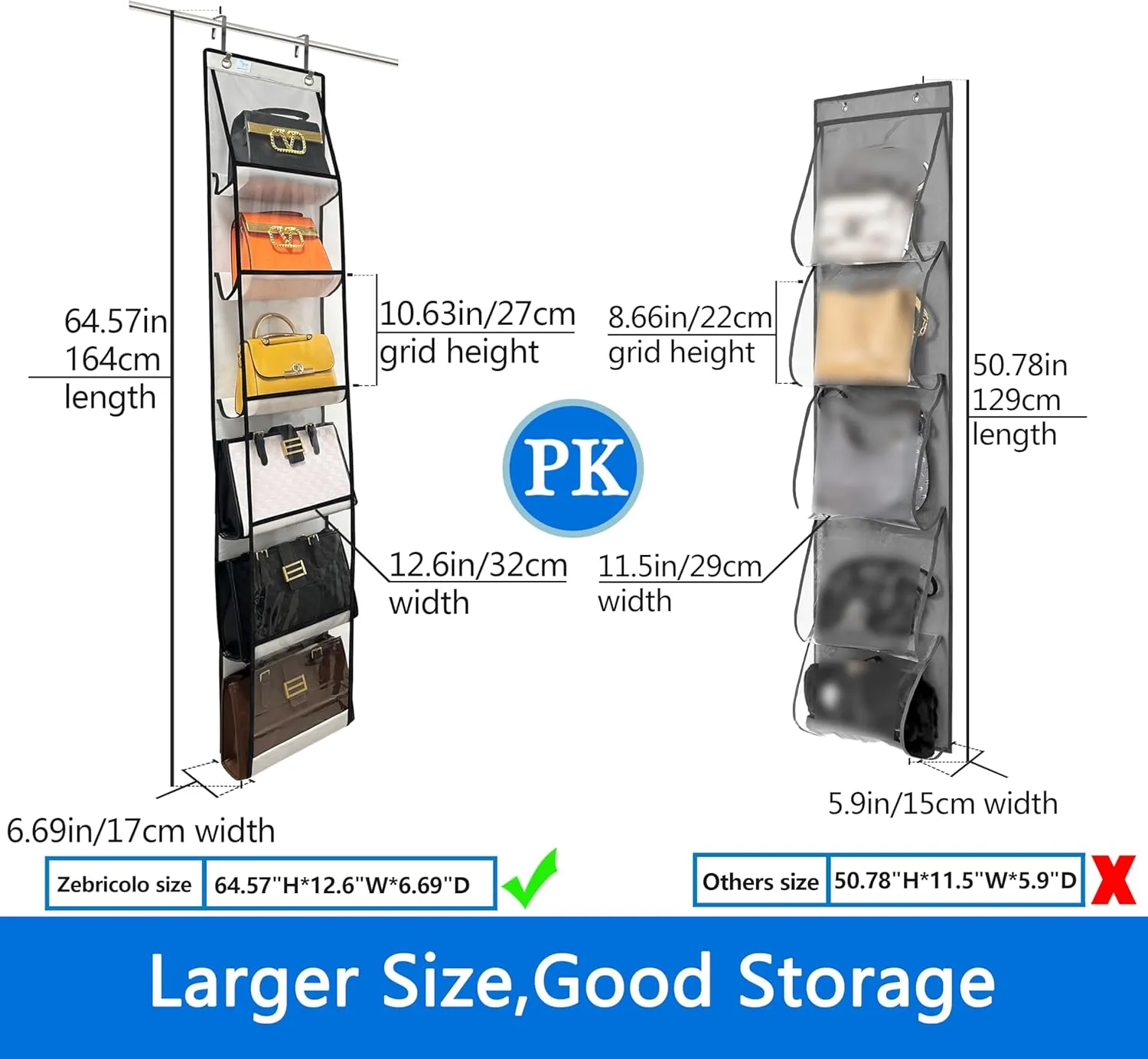 over the door purse organizer, holds bigger bags, purse organizer for door，Heavy Duty hooks (do not damage the door frame)，purse organizer for closet door，purse organizer,1Pack White/Black