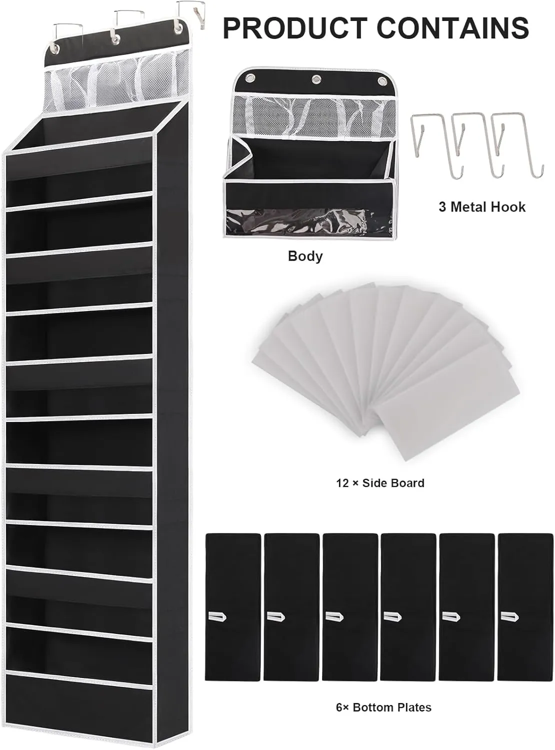Over the Door Storage, Large Capacity Behind Closet Door Organizer for Bedroom Nursery to Store Diaper Kids Toys Shoes Sundries Over Door Hanging Organizer with 6 Tier Clear Deep Pockets 1 Pack