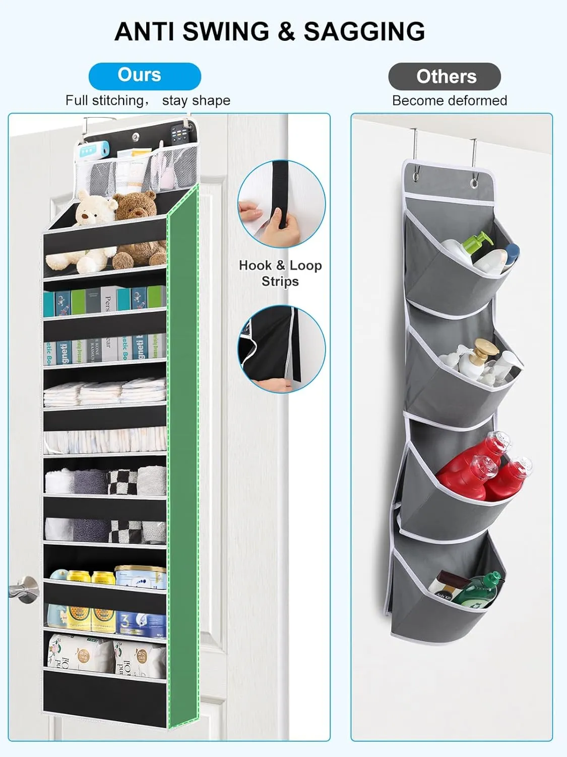 Over the Door Storage, Large Capacity Behind Closet Door Organizer for Bedroom Nursery to Store Diaper Kids Toys Shoes Sundries Over Door Hanging Organizer with 6 Tier Clear Deep Pockets 1 Pack