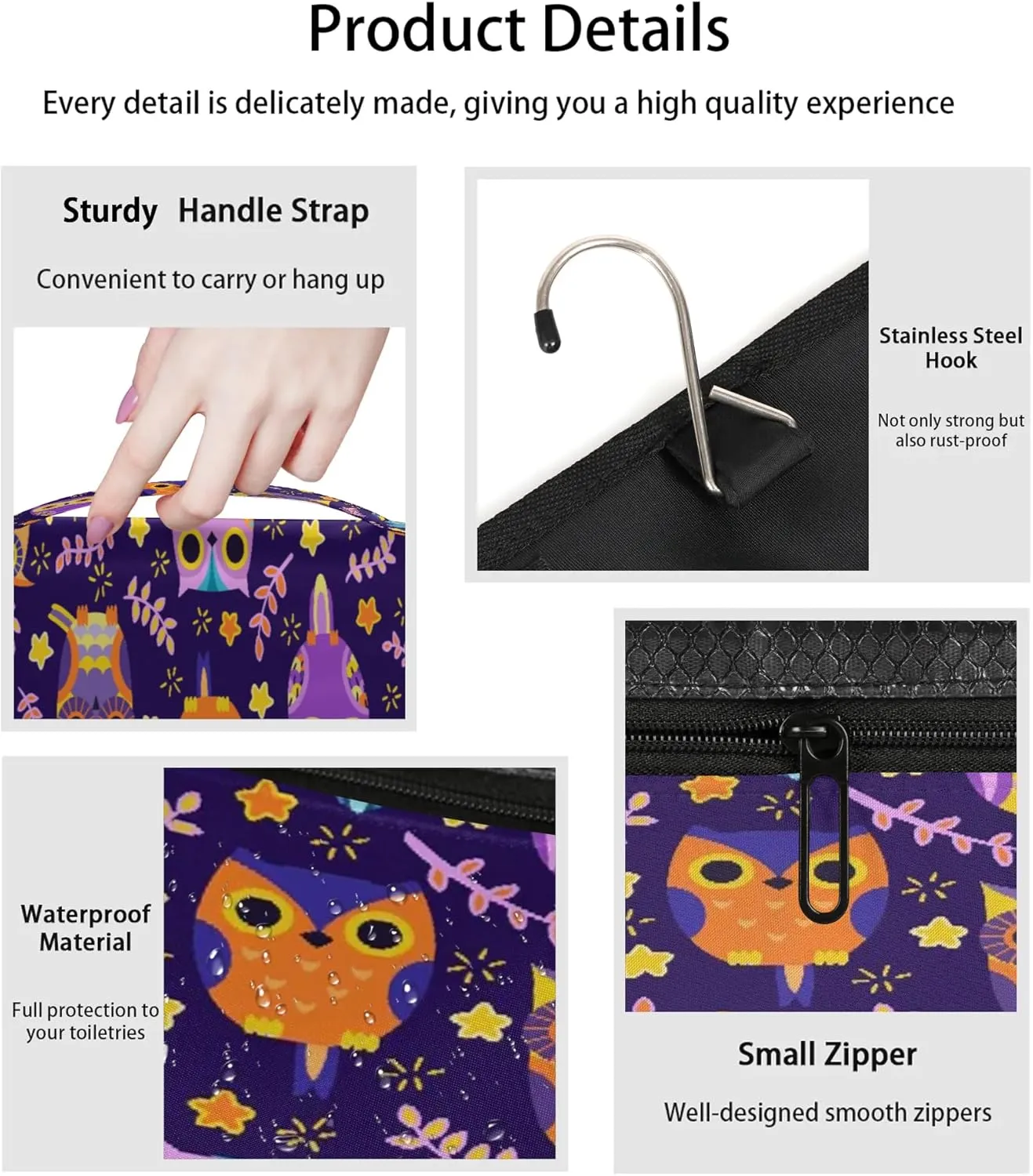Owls Leaf Pattern Hanging Toiletry Bag Waterproof Makeup Cosmetic Bag Travel Bag Organizer for Accessories Shampoo Full Sized Container Travel-Essentials Toiletry Bag