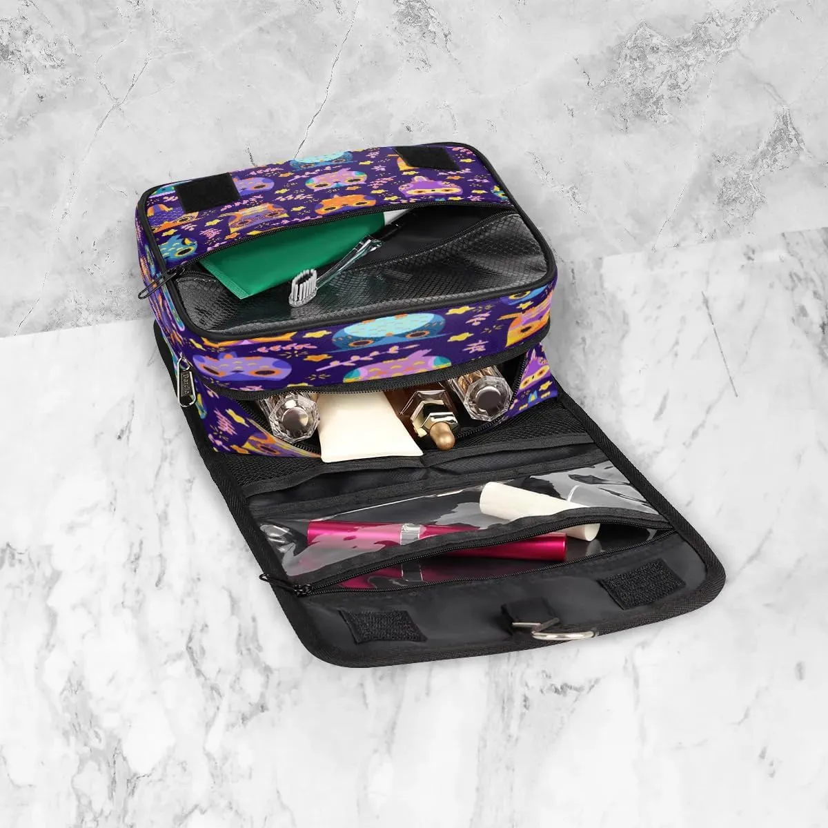 Owls Leaf Pattern Hanging Toiletry Bag Waterproof Makeup Cosmetic Bag Travel Bag Organizer for Accessories Shampoo Full Sized Container Travel-Essentials Toiletry Bag