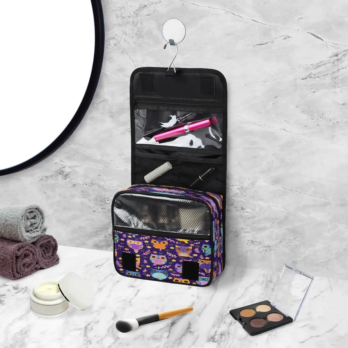 Owls Leaf Pattern Hanging Toiletry Bag Waterproof Makeup Cosmetic Bag Travel Bag Organizer for Accessories Shampoo Full Sized Container Travel-Essentials Toiletry Bag