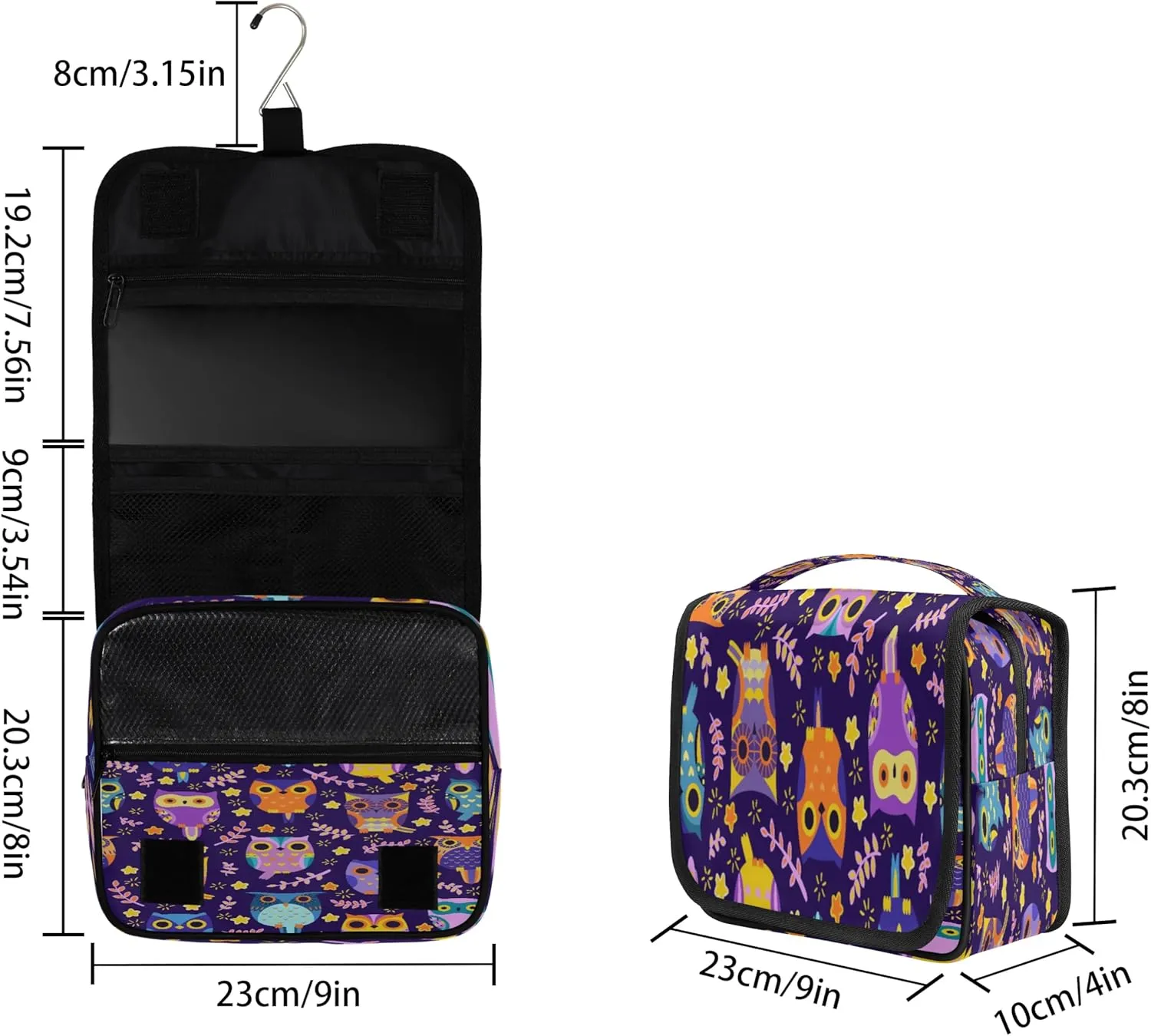 Owls Leaf Pattern Hanging Toiletry Bag Waterproof Makeup Cosmetic Bag Travel Bag Organizer for Accessories Shampoo Full Sized Container Travel-Essentials Toiletry Bag