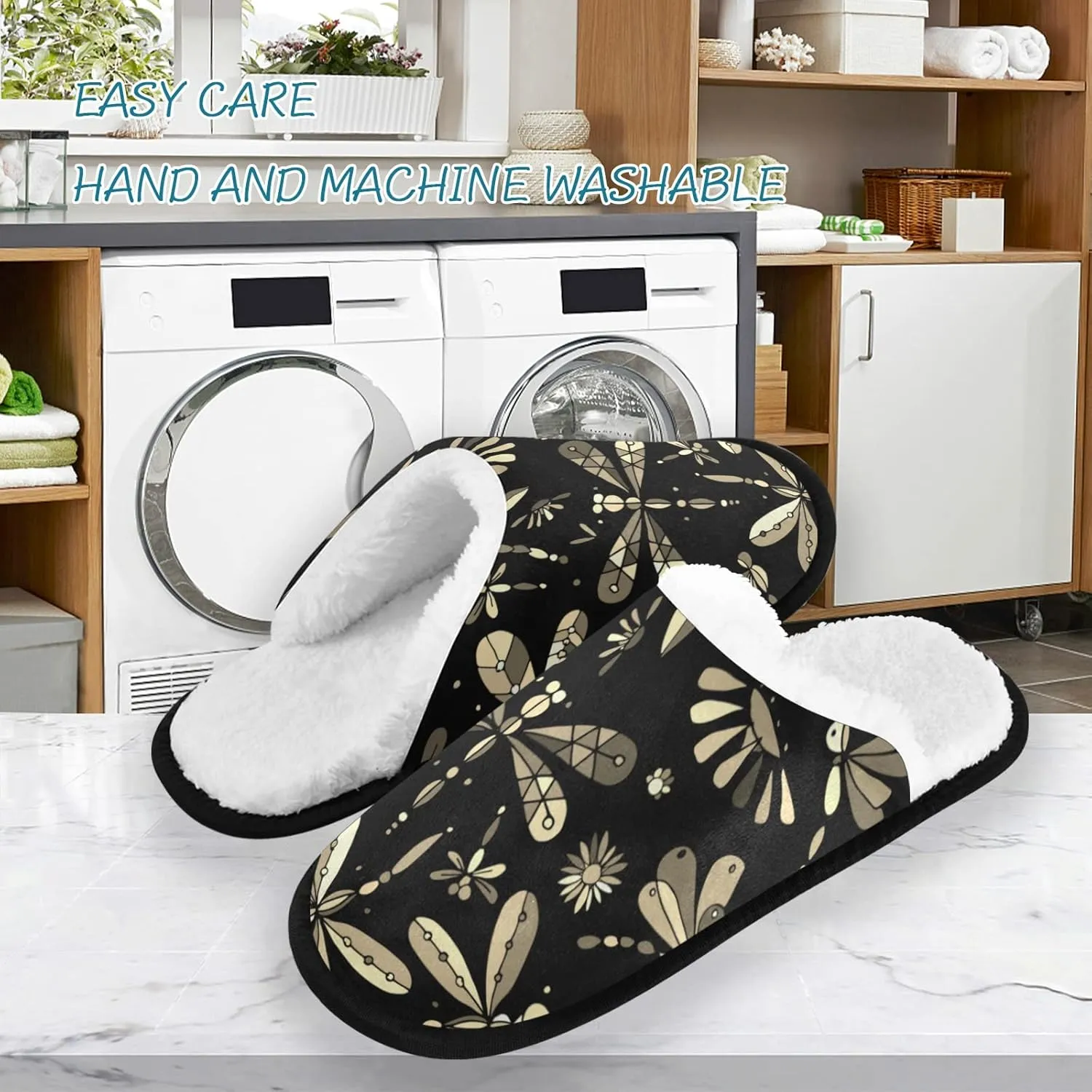 Oyihfvs Unisex Slippers Fuzzy Feet Plush Cotton Slippers Anti-Slip Warm House Shoes M/L
