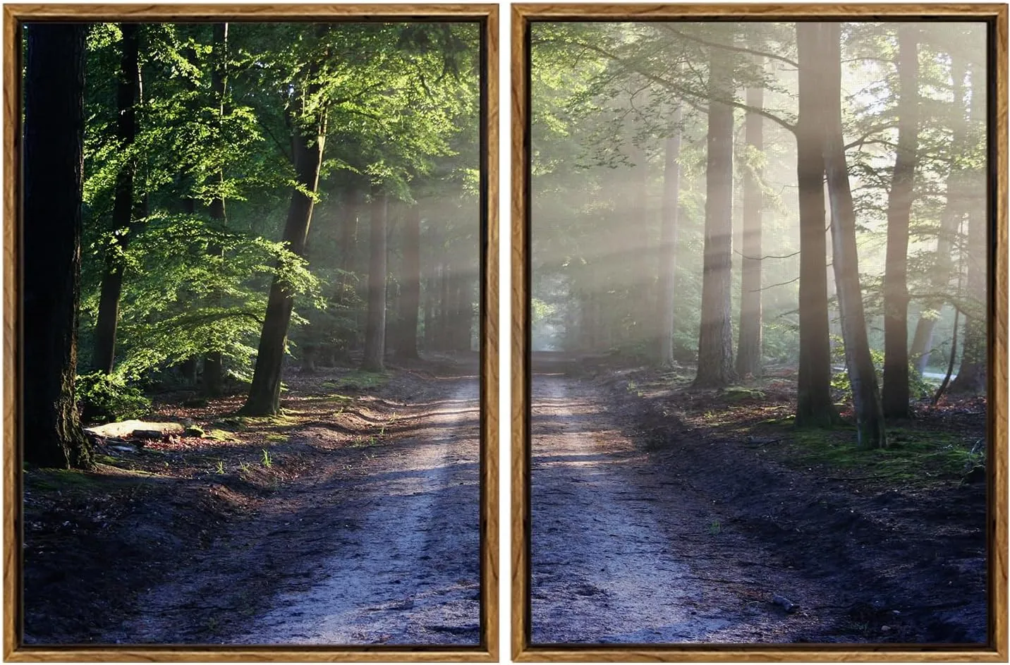 Palette Dreams Framed Green Forest Trail Canvas Print, Sunny Trail Countryside Landscape Wall Art, Modern Countryside Landscape Wall Painting Set for Living Room Bedroom Office 12 x 16 Inch 2 Pieces