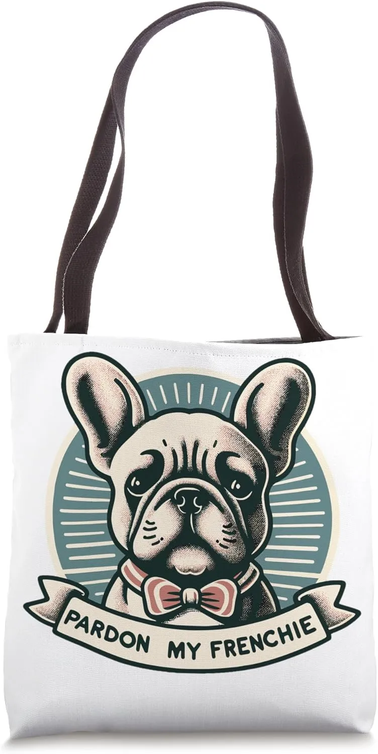 Pardon My Frenchie Cute Dog Bowtie Graphic Apparel Tote Bag