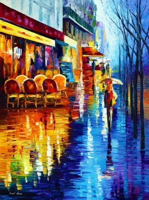 Paris Wall Art Print France Artwork Giclee On Canvas By Leonid Afremov | Cafe In Rain Paris
