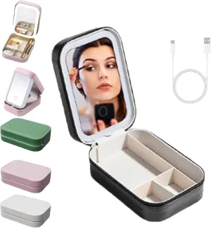 Periodicali Travel Makeup Mirror, Foldable Periodical Travel Makeup, Makeup Bag with Mirror, Makeup Mirror Bag, Portable LED Mirrors with Storage (Black)