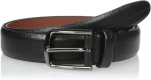 Perry Ellis Men's Portfolio Park Ave 100% Leather Dress Belt with Burnished Edges, Silver Prong Buckle, Textured & Durable