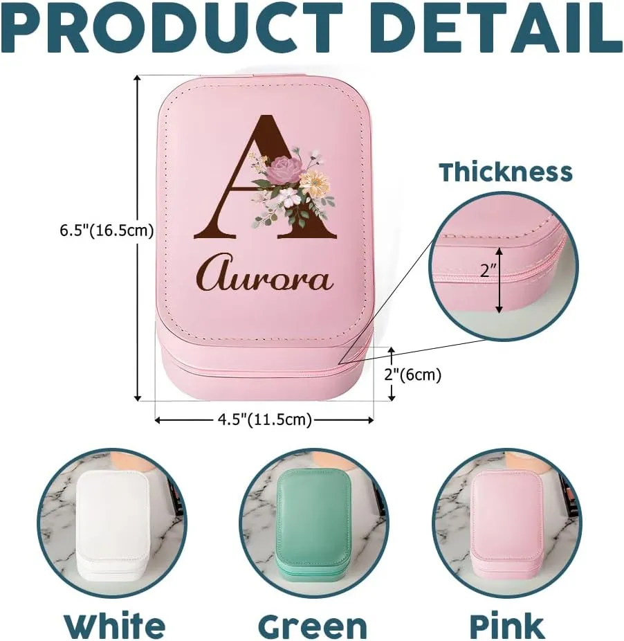 Personalized Birth Flower Travel Makeup Bag With LED Mirror Leather, Makeup Organizer Jewelry Organizer Case Valentine's, Birthday Gifts for Women (PU leather, Custom letter character)
