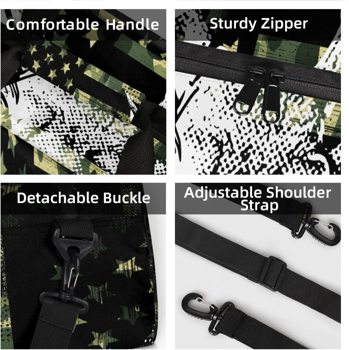 Personalized Custom Gym Bag for Women Men Carry on American Flag Elks Travel Duffel Tote Retro Camouflage Overnight Workout Weekender Bag