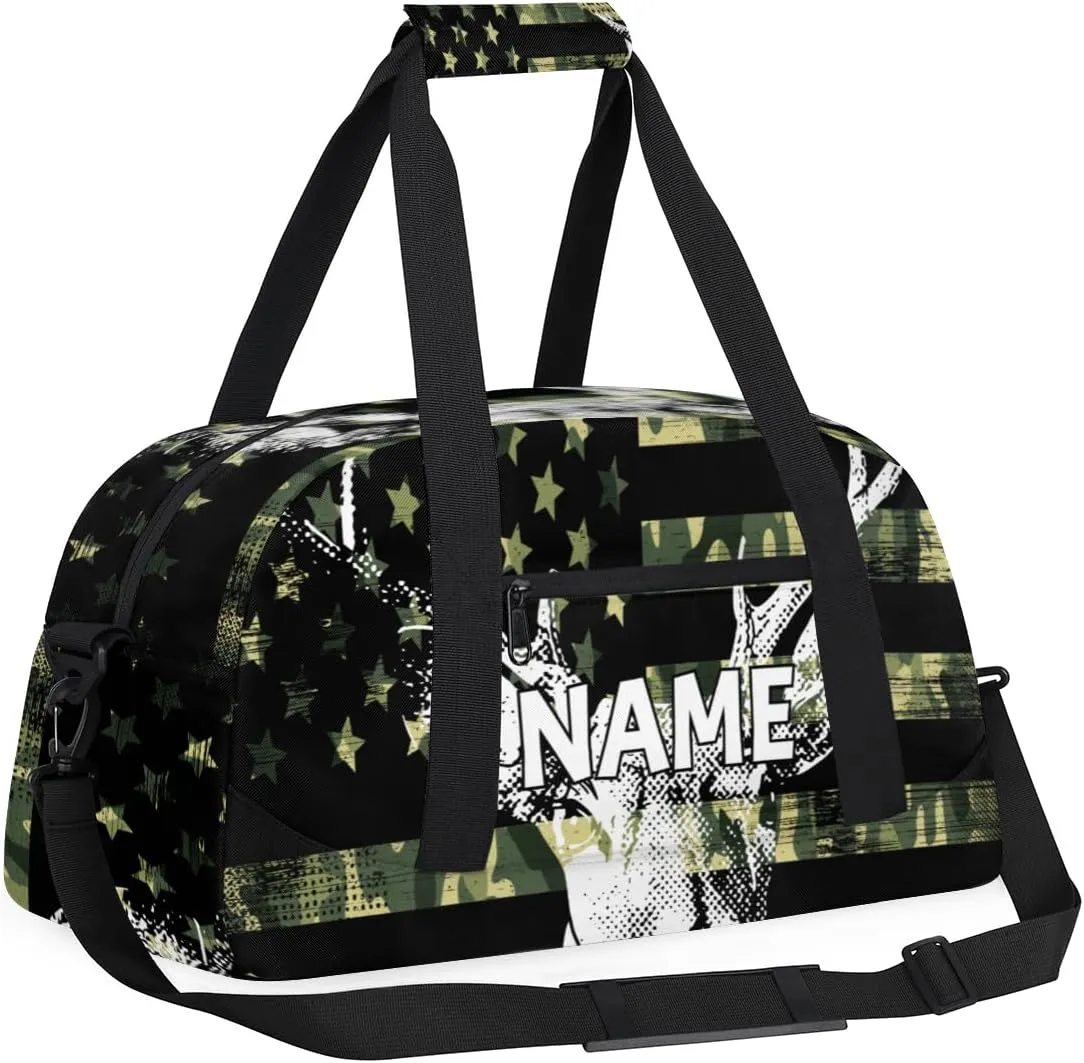 Personalized Custom Gym Bag for Women Men Carry on American Flag Elks Travel Duffel Tote Retro Camouflage Overnight Workout Weekender Bag