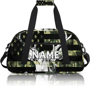 Personalized Custom Gym Bag for Women Men Carry on American Flag Elks Travel Duffel Tote Retro Camouflage Overnight Workout Weekender Bag