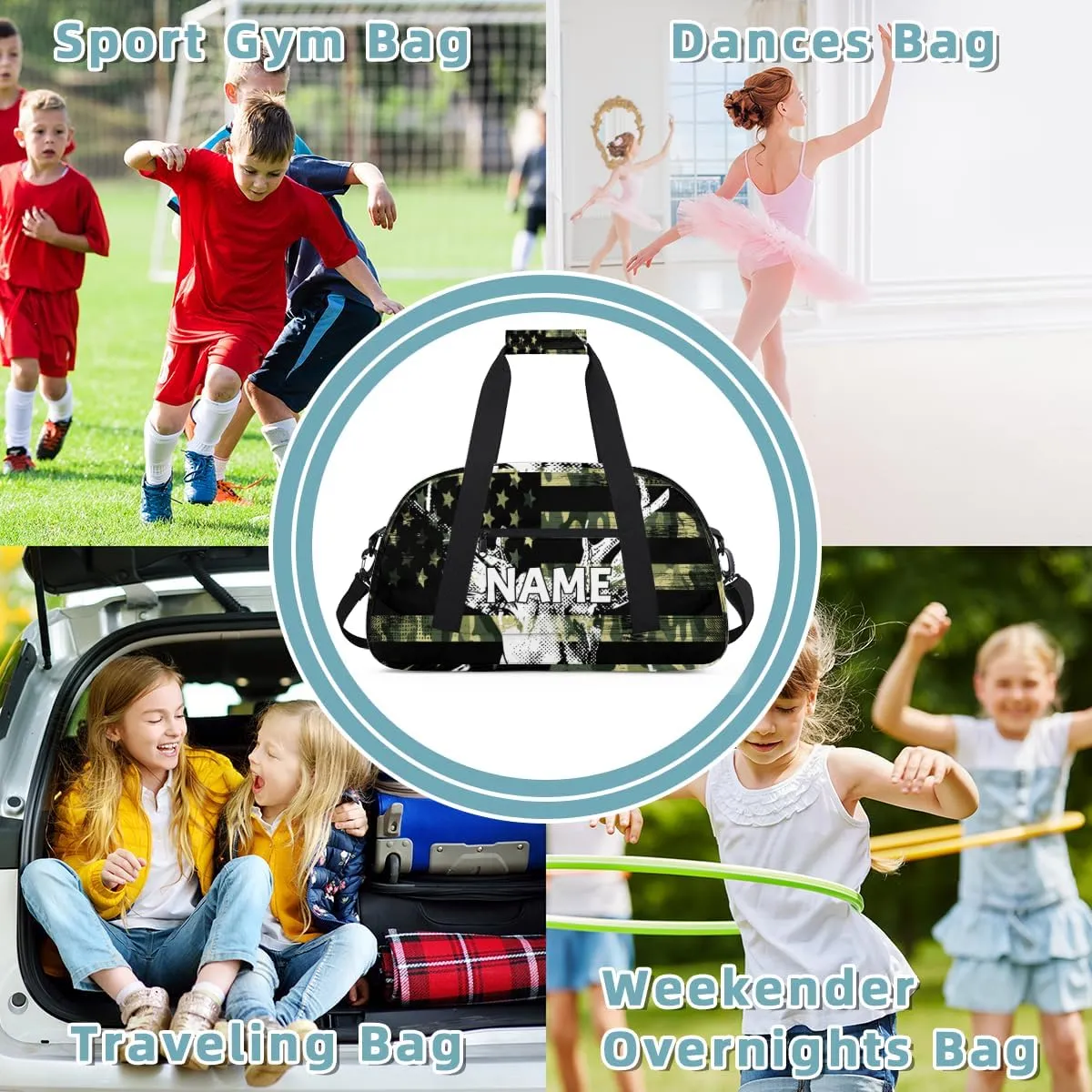Personalized Custom Gym Bag for Women Men Carry on American Flag Elks Travel Duffel Tote Retro Camouflage Overnight Workout Weekender Bag