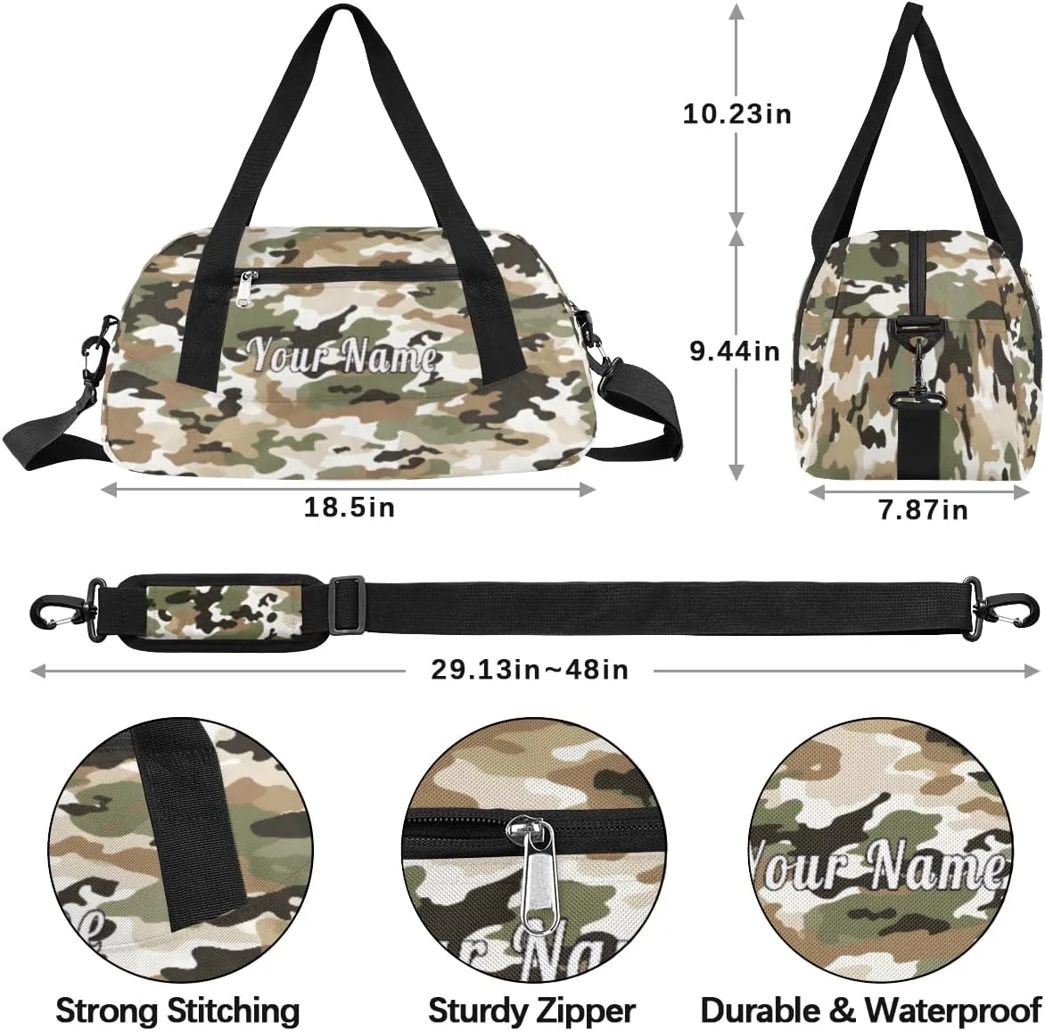 Personalized Kids Duffel Bag Military Camo Camouflage,Custom Sport Gym Bag for Boys Girls,WWeekender Overnight Bags Travel Duffel Bag,Customized Kids Gift