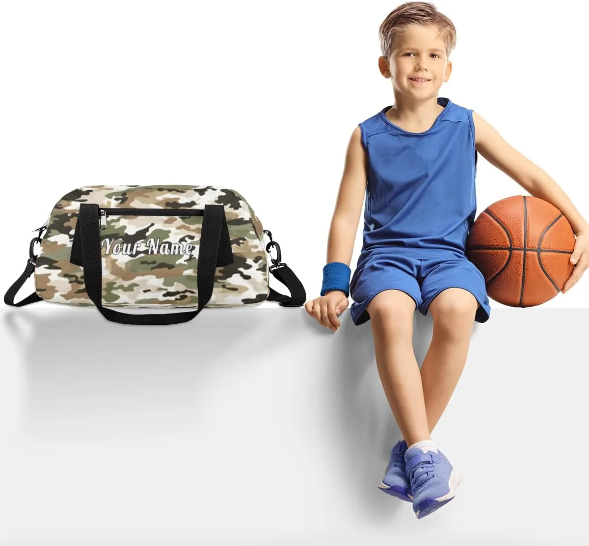 Personalized Kids Duffel Bag Military Camo Camouflage,Custom Sport Gym Bag for Boys Girls,WWeekender Overnight Bags Travel Duffel Bag,Customized Kids Gift