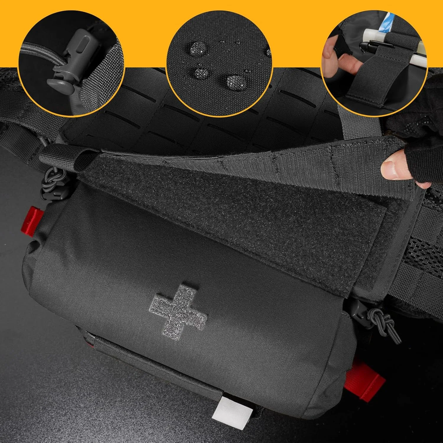 PETAC GEAR Tactical First Aid Drop Dump Pouch, Micro Medical Trauma Roll Up Drop Pouch EMT IFAK Sub Abdominal Carrying Bag with Hook-N-Loop(BK)
