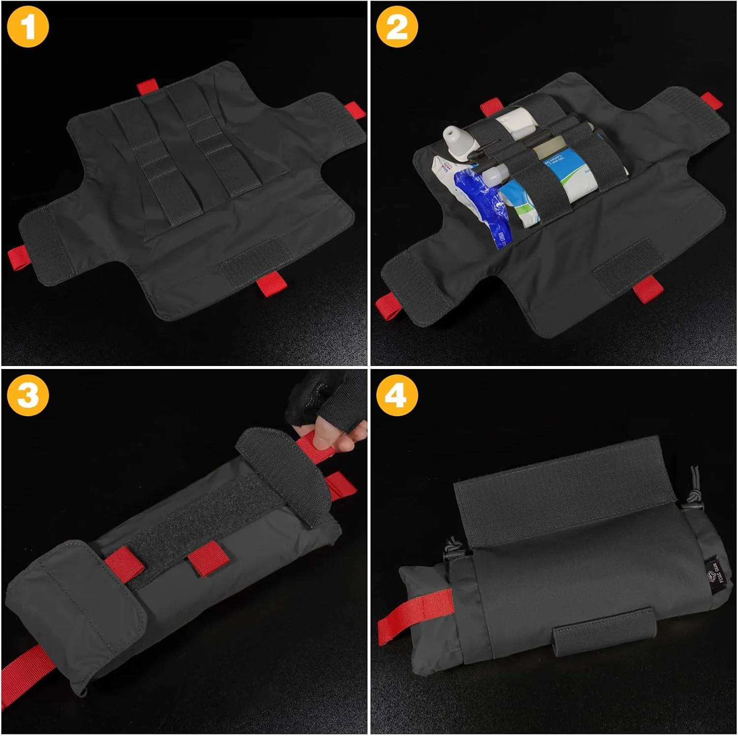 PETAC GEAR Tactical First Aid Drop Dump Pouch, Micro Medical Trauma Roll Up Drop Pouch EMT IFAK Sub Abdominal Carrying Bag with Hook-N-Loop(BK)