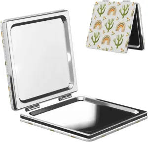 Peynir Rainbow Cactus Boho Tribal Women Handheld Makeup Mirror Portable Compact Mirror Folding Mini Cosmetic Mirror