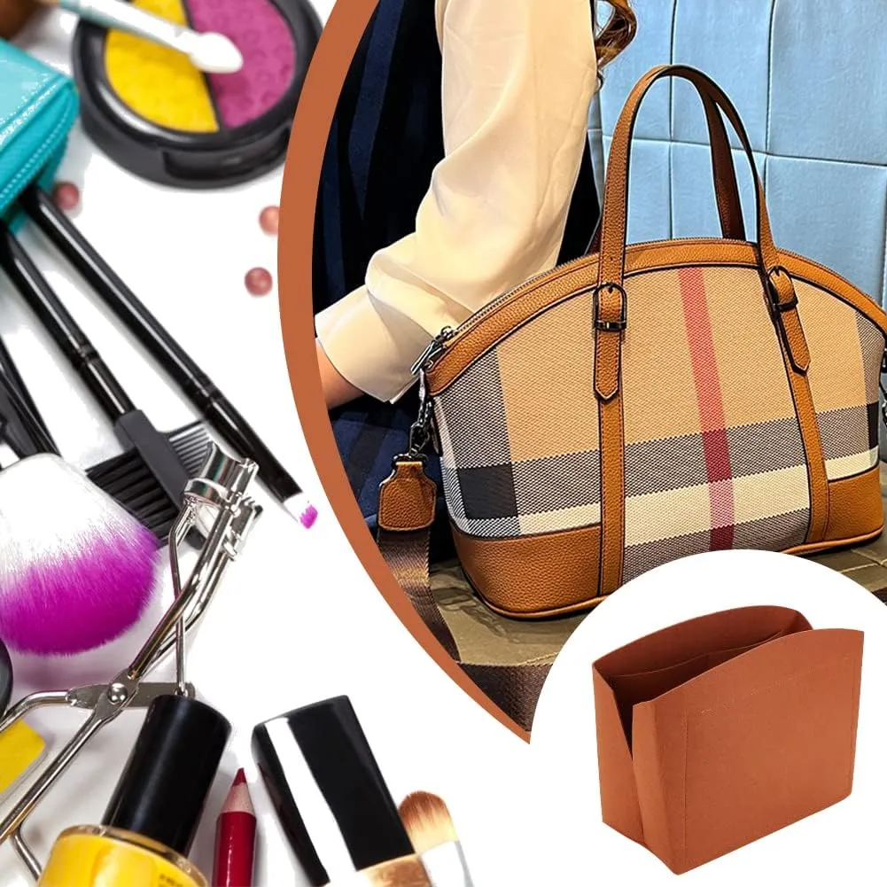 PH PandaHall 1pc Purse Organizer Insert Large Bag Organizer with Alloy Zipper Brown Felt Handbags Base Shaper Shell-Shaped Bag Organizer Tote Liner Pouch for Tote Bag Handbag Purse, 11.8×5.1×9”