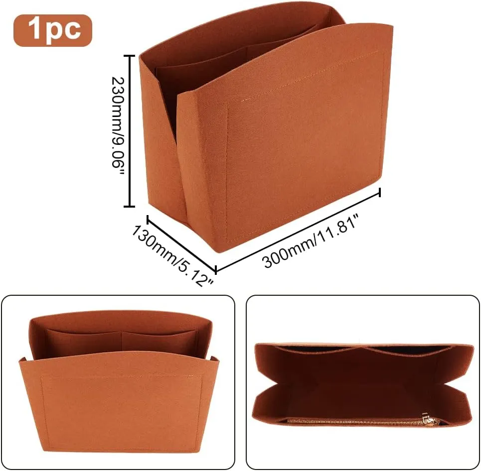 PH PandaHall 1pc Purse Organizer Insert Large Bag Organizer with Alloy Zipper Brown Felt Handbags Base Shaper Shell-Shaped Bag Organizer Tote Liner Pouch for Tote Bag Handbag Purse, 11.8×5.1×9”
