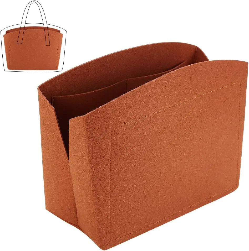 PH PandaHall 1pc Purse Organizer Insert Large Bag Organizer with Alloy Zipper Brown Felt Handbags Base Shaper Shell-Shaped Bag Organizer Tote Liner Pouch for Tote Bag Handbag Purse, 11.8×5.1×9”