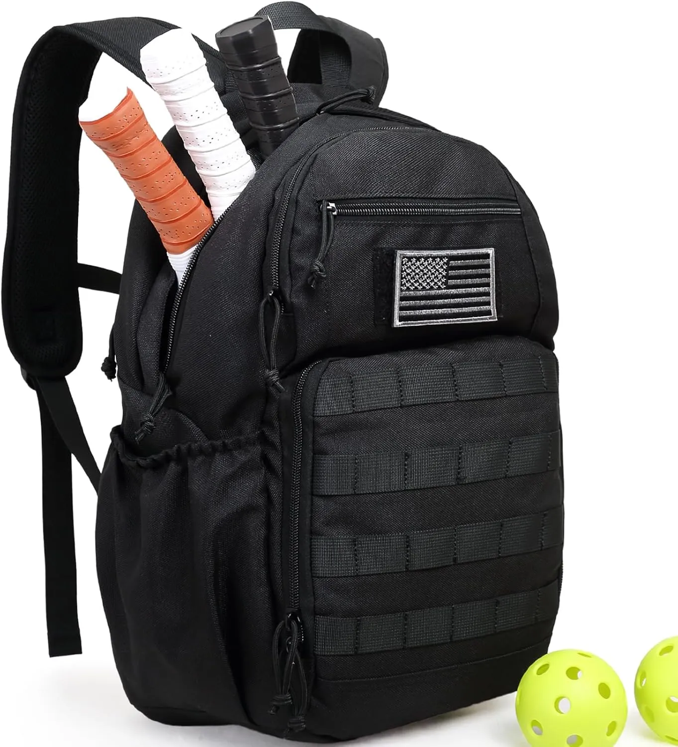 Pickleball Bag, Tactical Pickleball Backpack for Women and Men, Fits 5 Pickle ball Paddles & Pickleballs Accessories, Bags Only, 25L Molle Pickle Ball Equipment Bag with Fence Hook