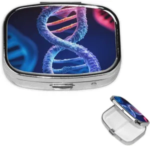 Pill Case with Mirror Retro 2 Compartment Pill Box DNA Genetic Helix Small Pill Organizer for Purse or Pocket Decorative Metal Medicine Vitamin Organizer Unique Gifts