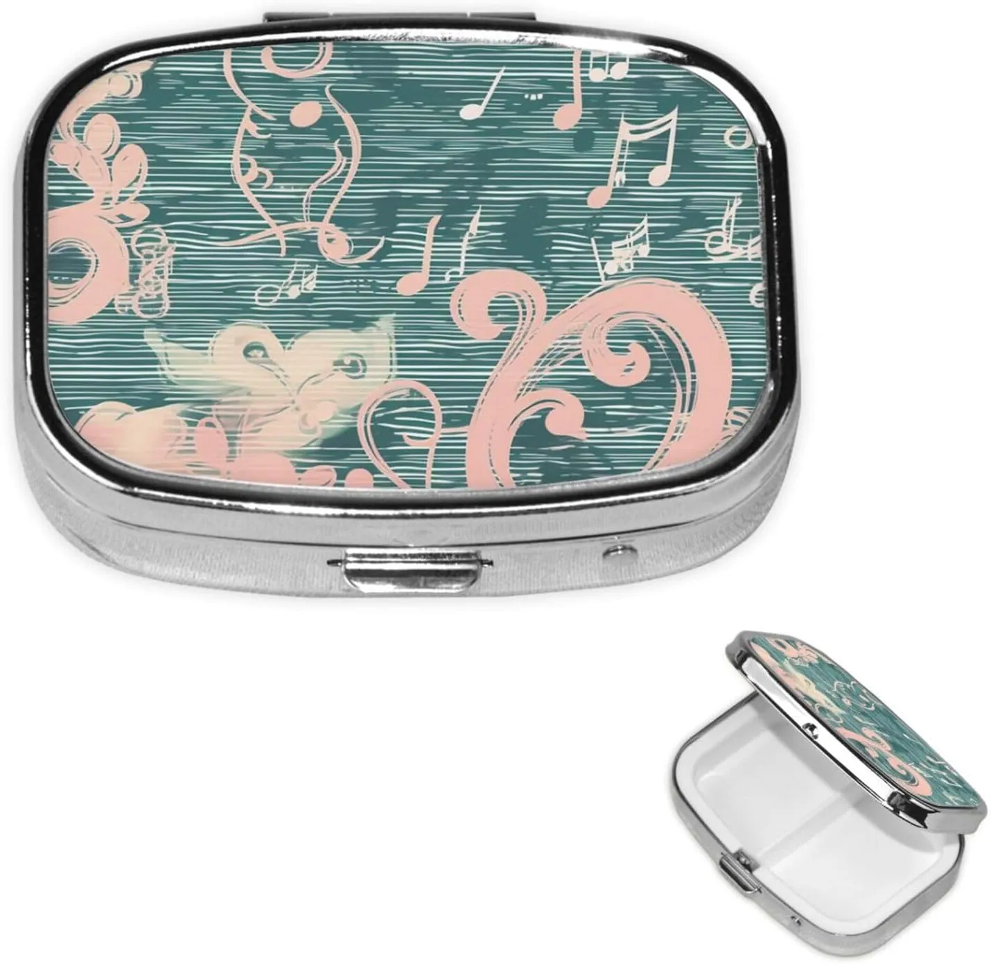 Pill Case with Mirror Retro 2 Compartment Pill Box Dream Note Small Pill Organizer for Purse or Pocket Decorative Metal Medicine Vitamin Organizer Unique Gifts