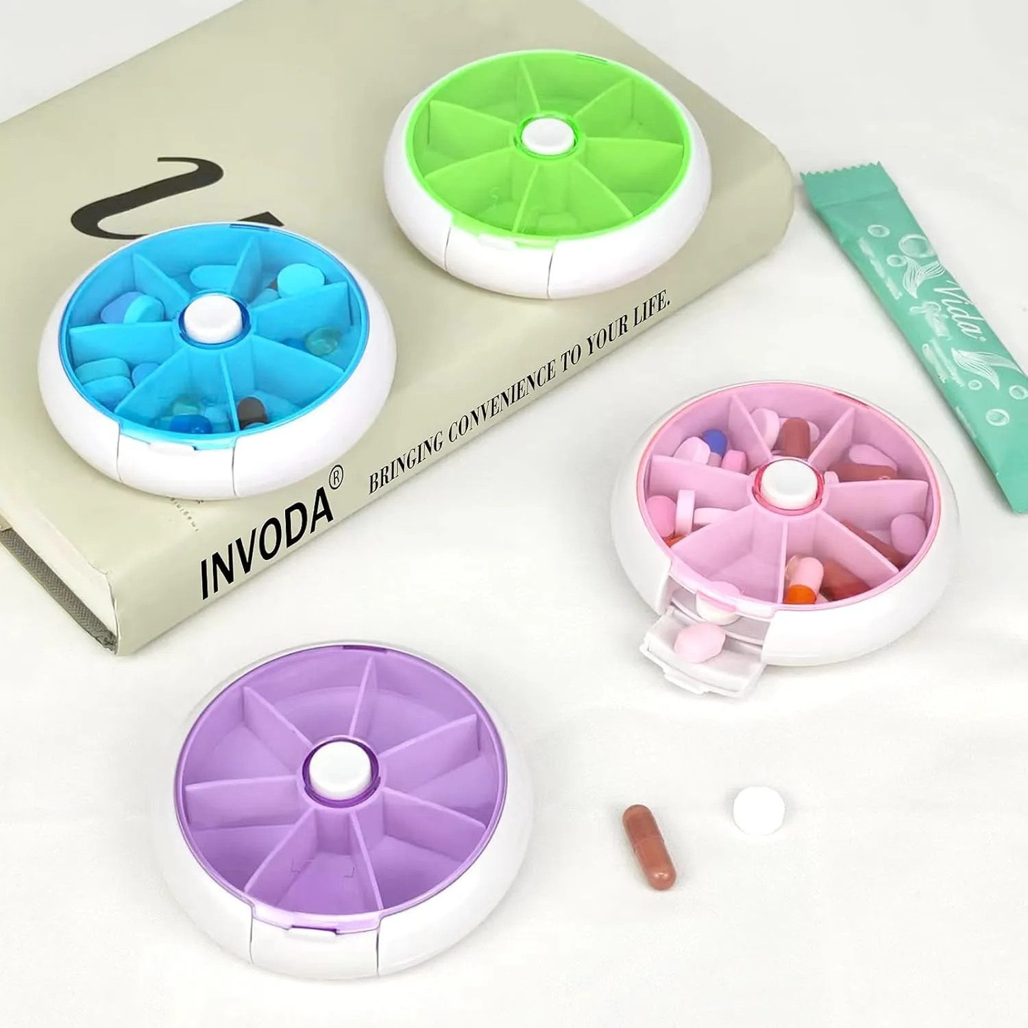 Pill Organizer Travel Pill Case for Purse Portable Pill Box Round Weekiy Pill Container for Vitamin Fish Oil Pills Supplements (4PCS Bag 4PCS)