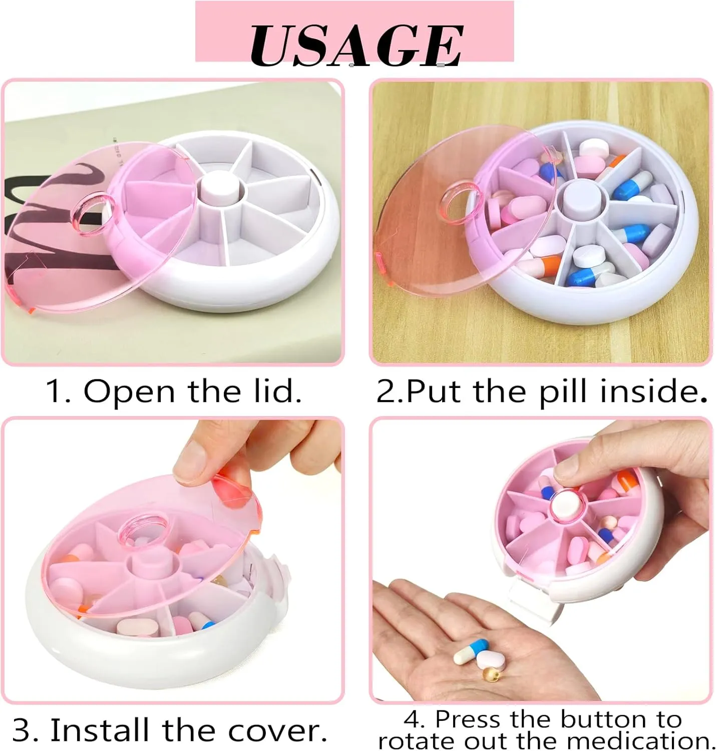 Pill Organizer Travel Pill Case for Purse Portable Pill Box Round Weekiy Pill Container for Vitamin Fish Oil Pills Supplements (4PCS Bag 4PCS)
