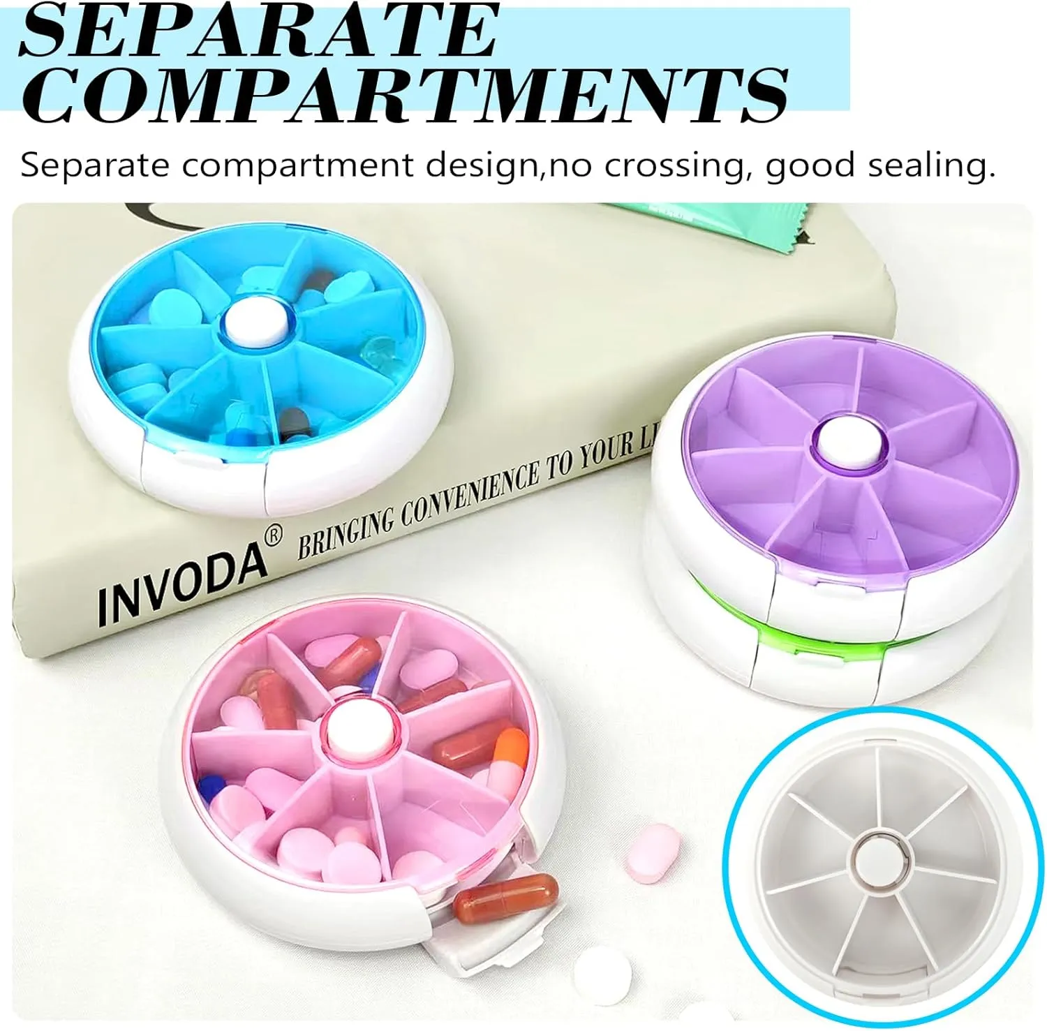 Pill Organizer Travel Pill Case for Purse Portable Pill Box Round Weekiy Pill Container for Vitamin Fish Oil Pills Supplements (4PCS Bag 4PCS)