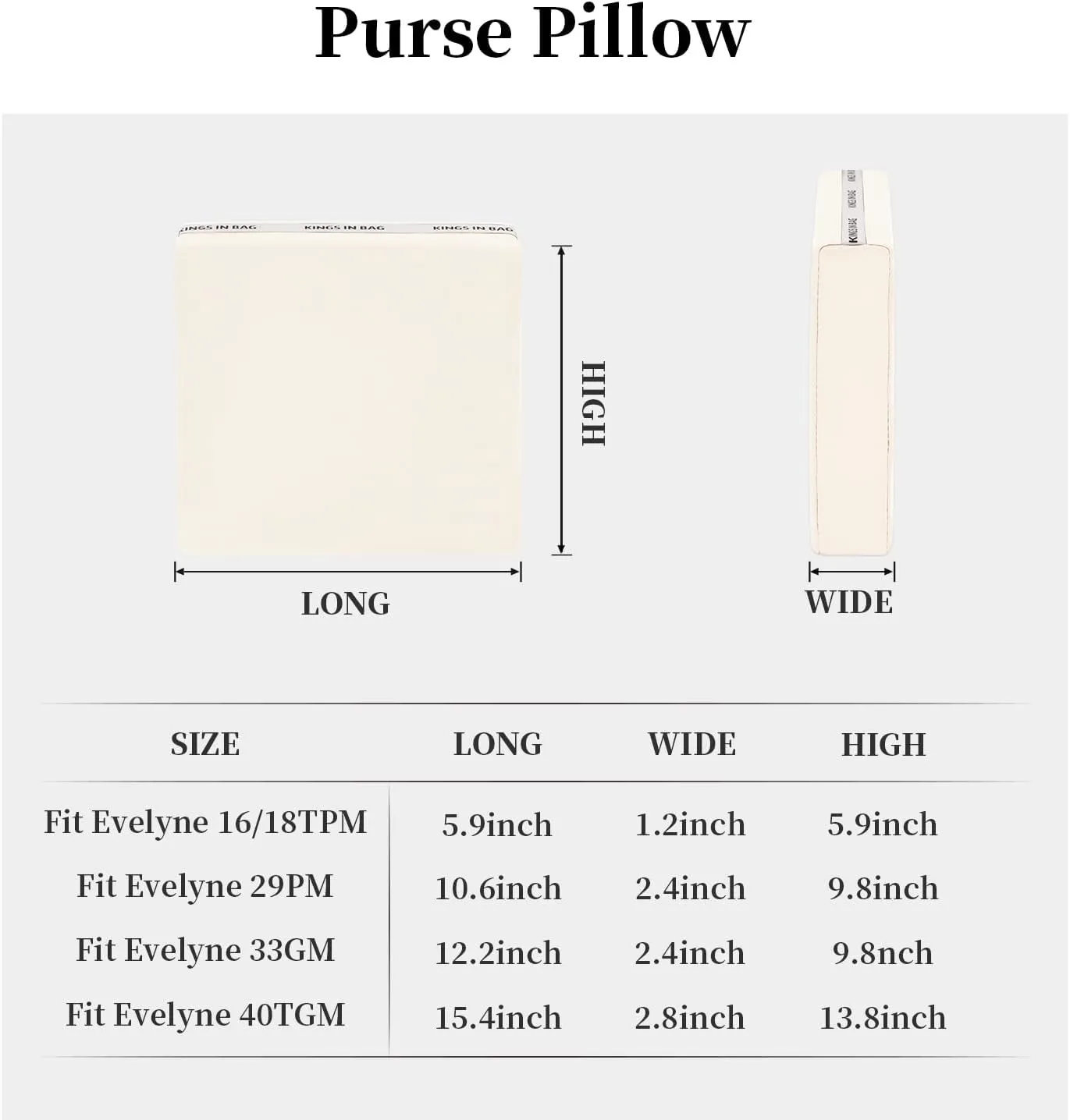 Pillow Inserts for Evelyne GM, Bag Pillow Compatible with Hermes Evelyne 33, Soft Memory Foam Pillow without Overfull (Craie, EvelyneGM)
