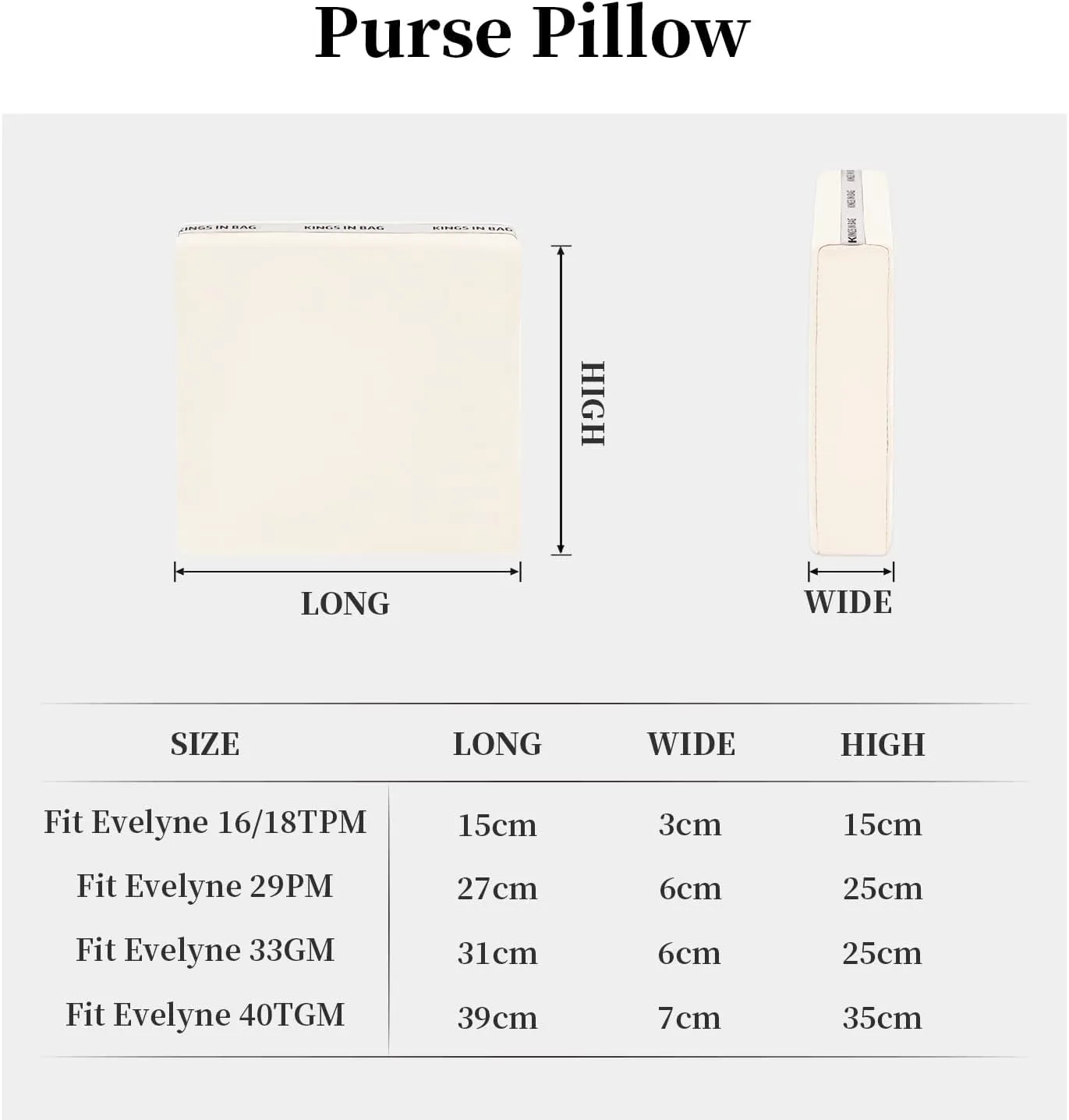 Pillow Inserts for Evelyne GM, Bag Pillow Compatible with Hermes Evelyne 33, Soft Memory Foam Pillow without Overfull (Craie, EvelyneGM)